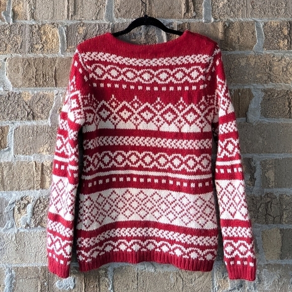 Vintage 90s Eddie Bauer Lambswool Angora Red White Wide Neck Sweater Small - Picture 4 of 7